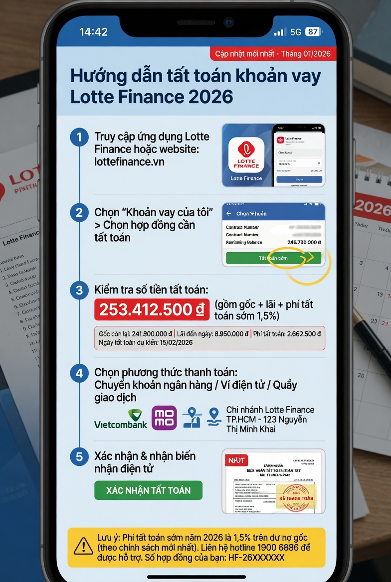 Hướng dẫn tất toán khoản vay Lotte Finance mới nhất năm 2026